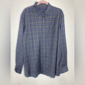 PROPER CLOTH Blue and Gray Plaid Men's Shirt MERINO WOOL